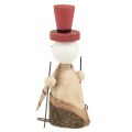 Floristik24 Adorable set of 2 wooden snowmen with red top hats – natural &amp; red, 15.5 cm – winter table decoration