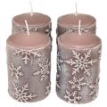 Floristik24 Pillar candles pink candles snowflakes 100/65mm 4pcs