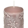 Floristik24 Pillar candles pink candles snowflakes 100/65mm 4pcs