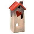 Floristik24 Ceramic house lantern with red roof and heart window – 17.5 cm – Romantic lighting decoration
